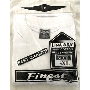 NWT Lina USA 100% Cotton Heavy Weight Short Sleeve Preshunk White Tee Sz 4XL